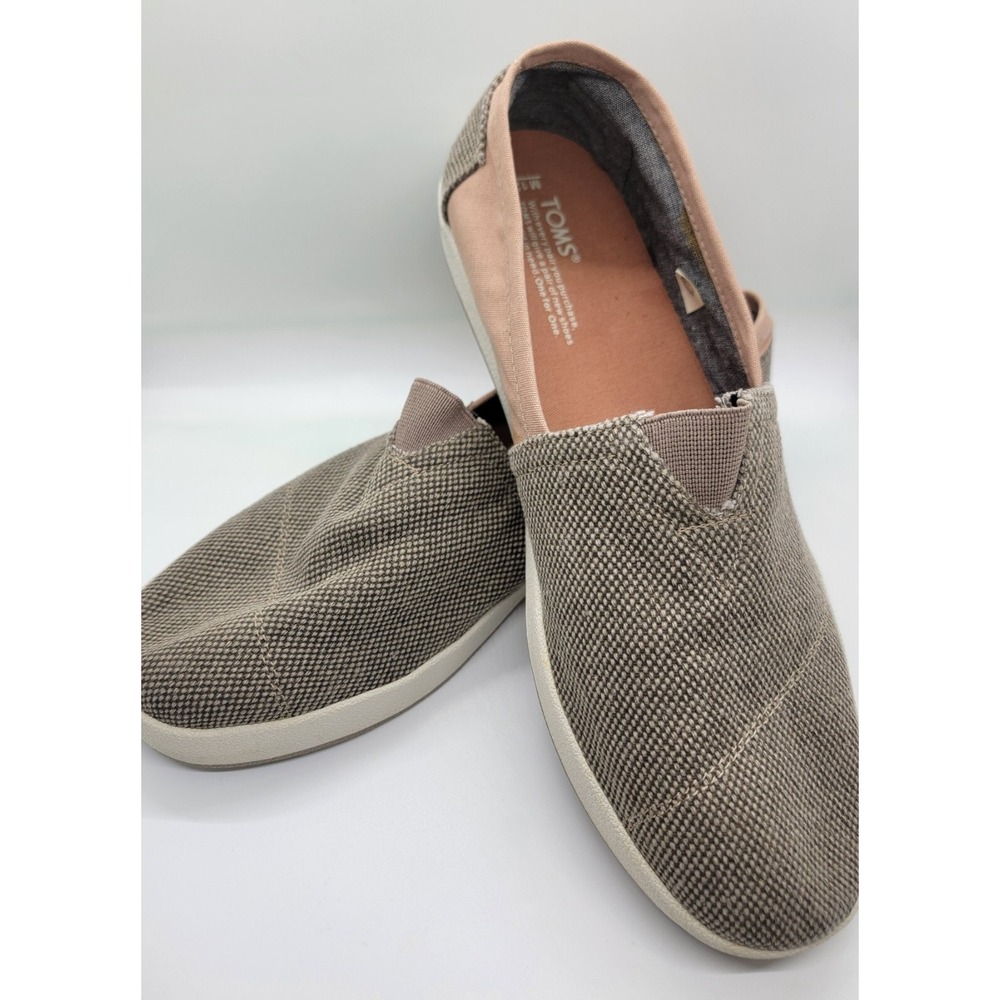Casual Comfy Toms Men 12 Canvas Loafers Tan Olive Bubble Stitch Great Condition - Picture 15 of 15